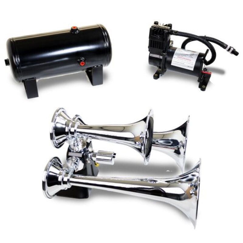 Kleinn HK6 Triple Chrome Horn Kit w/ 150 PSI Air Compressor / 1.5 gal Air Tank