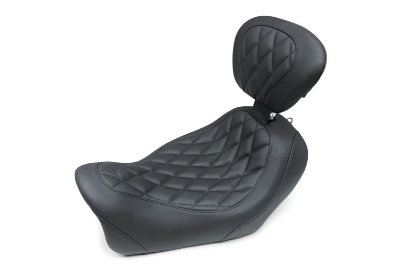 Mustang 79799 Harley Fat Bob Wide Tripper Solo Seat w/Driver Backrest Diamond Stitch - Black