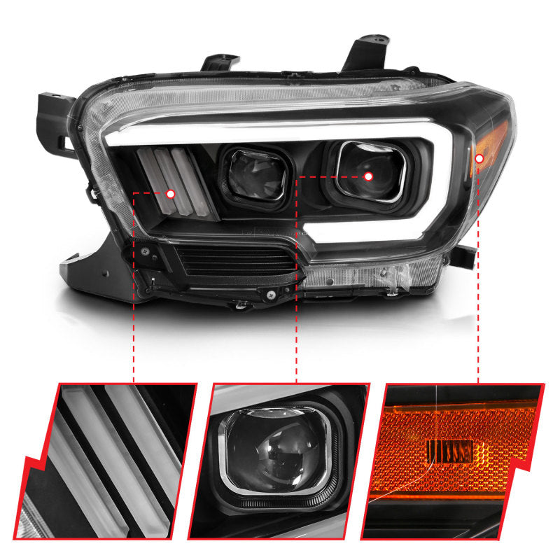 ANZO 111396 2017 fits Toyota 16-20 Tacoma Projector Headlights w/ Plank Style Switchback Black w/ Amber