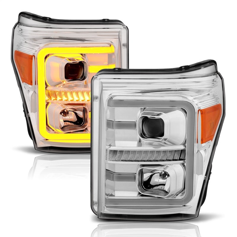 ANZO 111407 fits Ford 11-16 F-250/F-350/F-450 Projector Headlights w/ Plank Style Switchback Chrome w/Amber