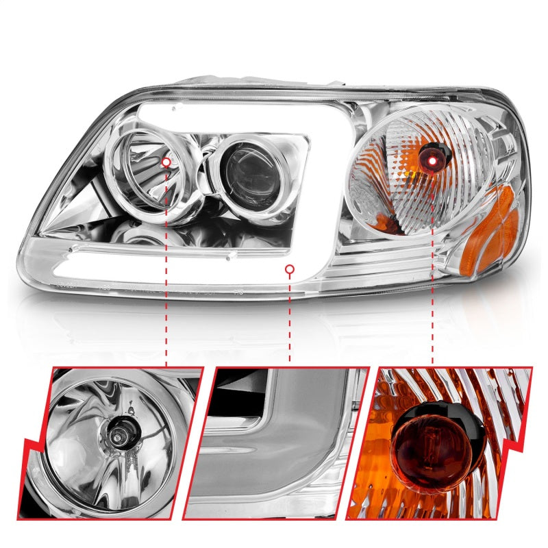 ANZO 111504 1903 fits Ford 97-20 F-150 Projector Headlights w/ Light Bar Chrome Housing