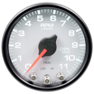 AutoMeter P33612 Autometer Spek-Pro Gauge Tach 2 1/16in 11K Rpm W/ Shift Light & Peak Mem Wht/Blk