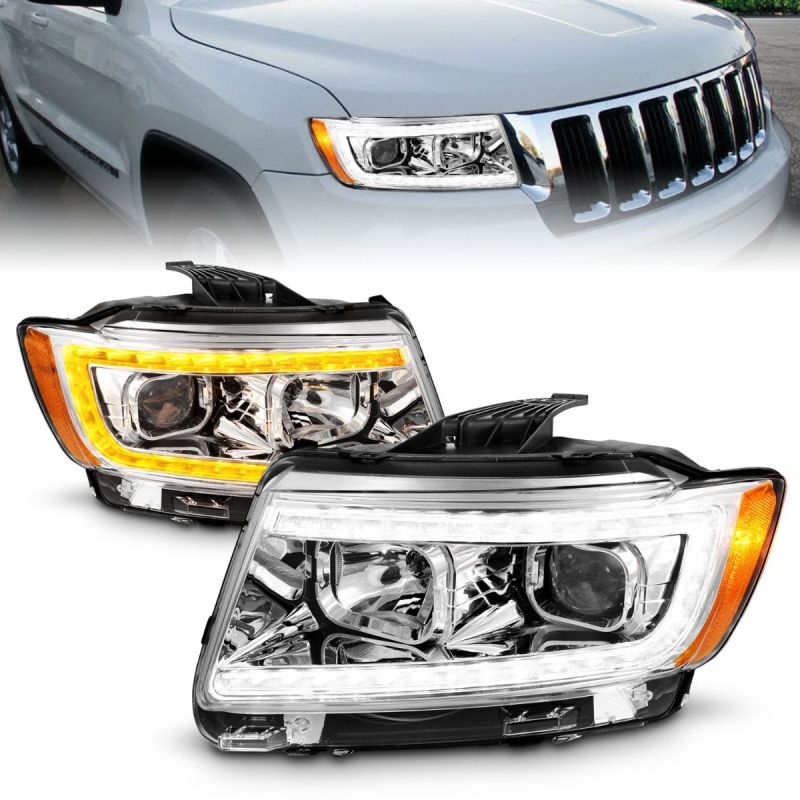 ANZO 111569 fits Jeep 11-13 Grand Cherokee (Factory Halogen Only) Projector Headlights w/Light Bar Swchbk Chrome