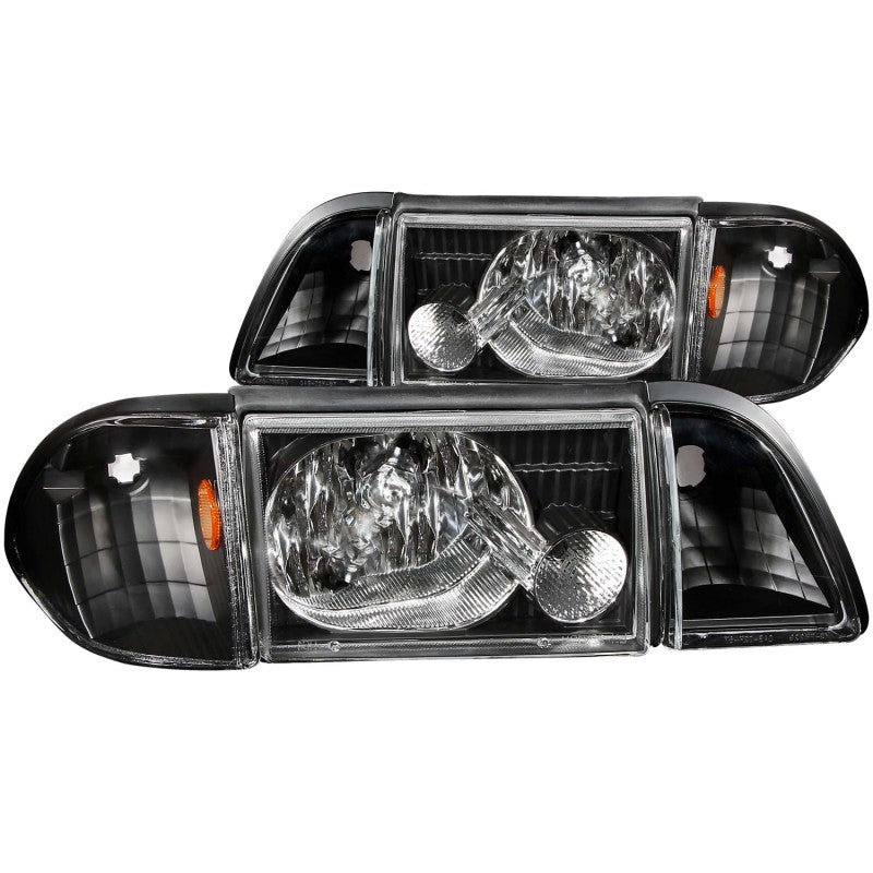 ANZO 121192 1993 fits Ford 87-19 Mustang Crystal Headlights Black w/ Corner Lights 3pc