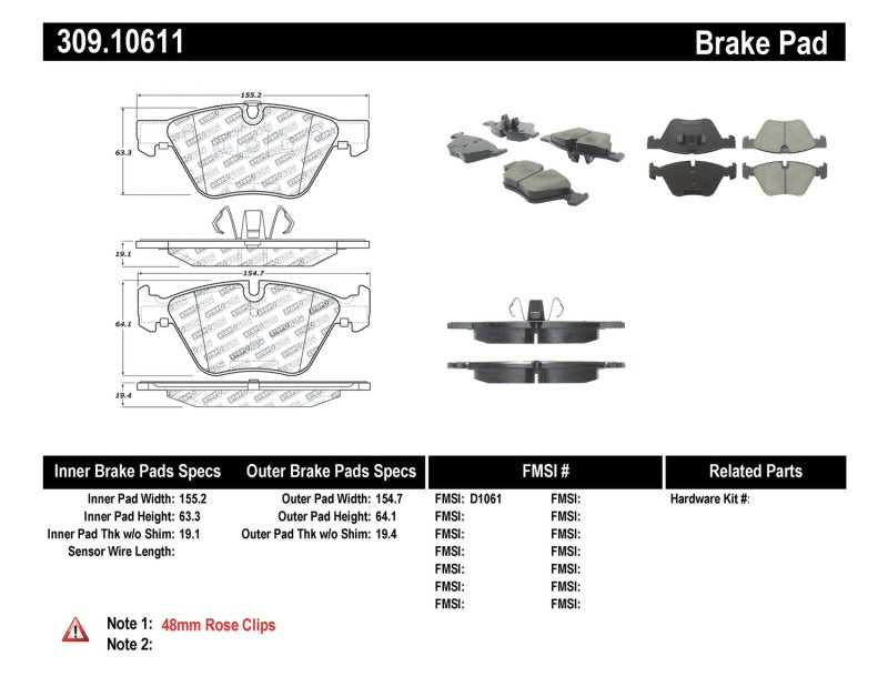 Stoptech 309.10611 Performance Brake Pads