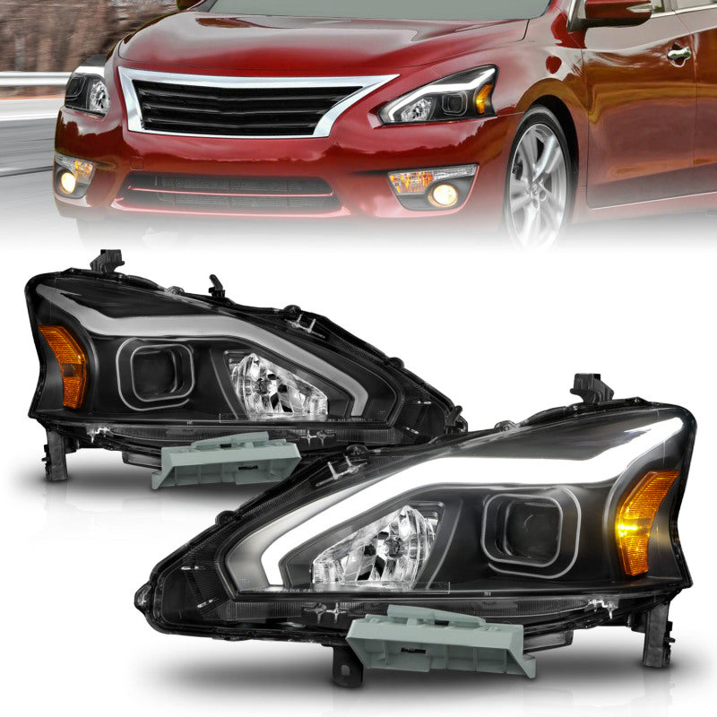 ANZO 121569 fits Nissan 13-15 Altima (w/o Factory HID Bulbs) Projector Headlights - w/ Light Bar Black Housing