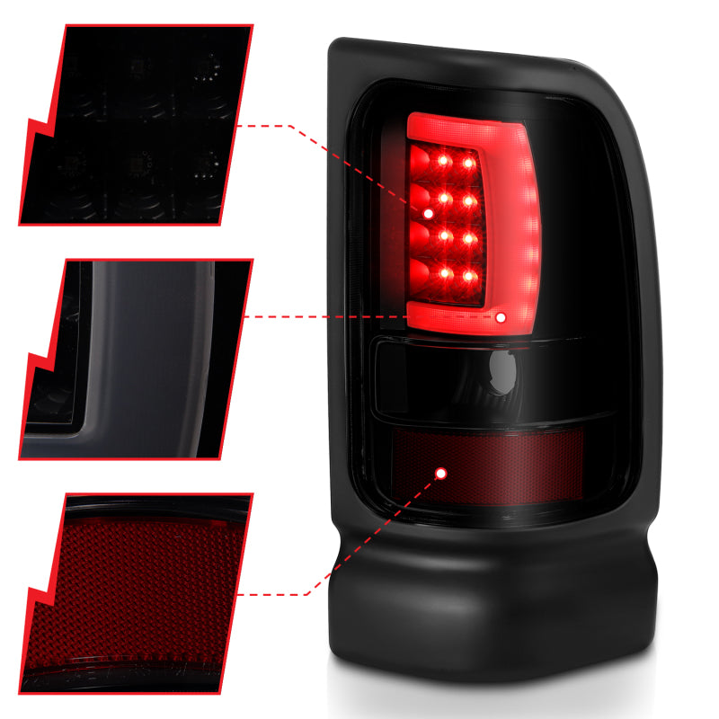 ANZO 311340 1901 fits Dodge 94-20 Ram 1500 LED Taillights Plank Style Black w/Smoke Lens