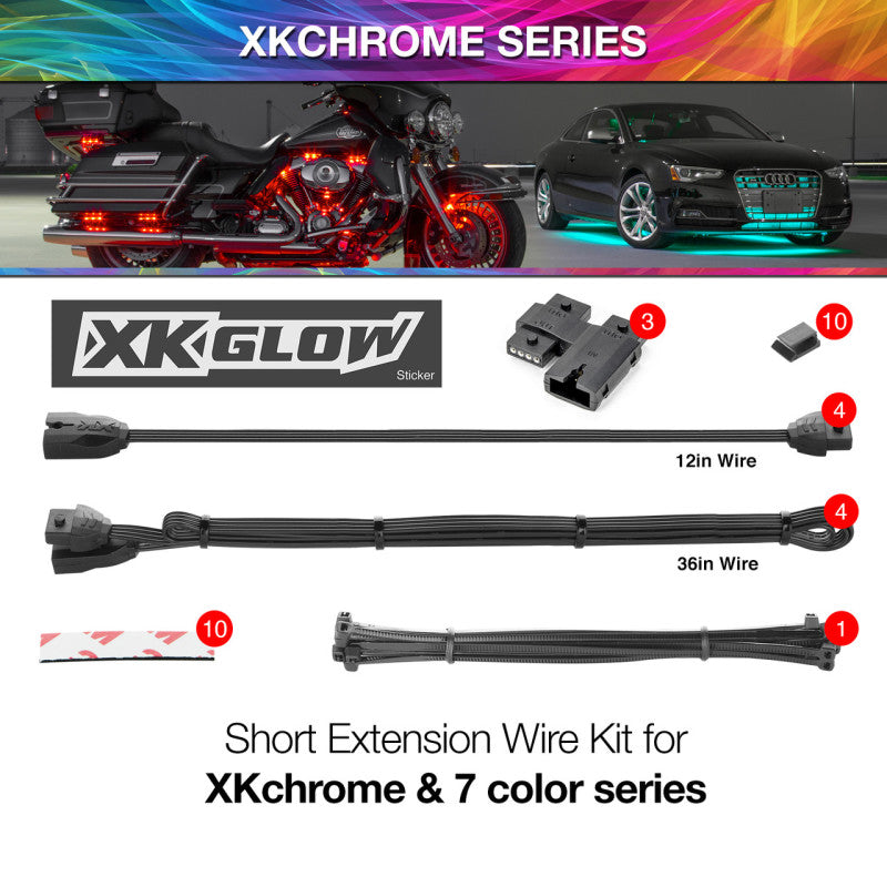 XK XK-4P-WIRE-KIT-MOTO Glow Extension Wire Kit for XKchrome & 7 Color Series for Motorcycle