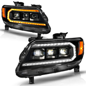 ANZO 111634 15-22 fits Chevy Colorado Blk Housing Full LED DRL Projector Headlight w/ Sequential Light Bar
