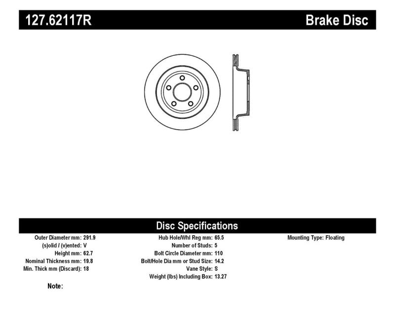 Stoptech 127.62117R Slotted & Drilled Sport Brake Rotor