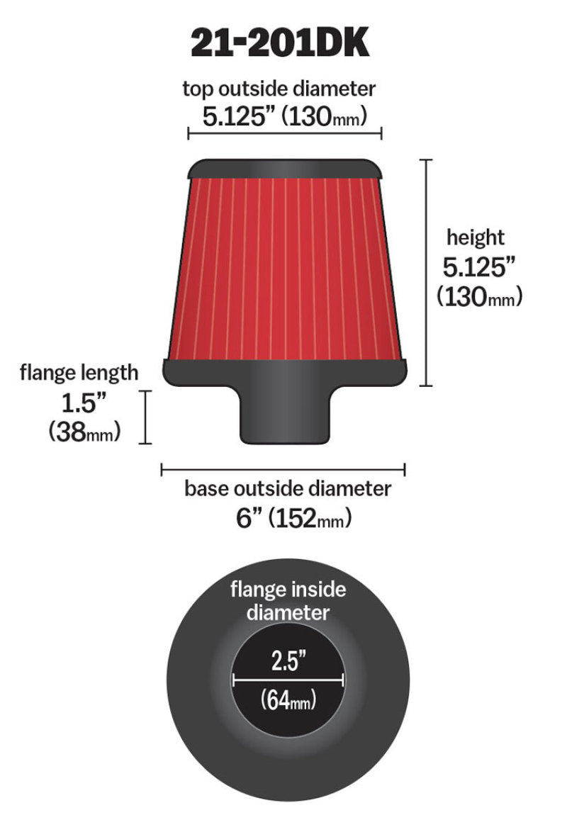 AEM 21-201DK 2.50 inch Short Neck 5 inch Element Filter Replacement