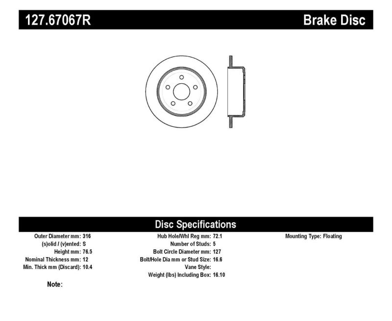 Stoptech 127.67067R Power Slot 07-13 Jeep Wrangler Rear Right Drilled & Slotted Rotor