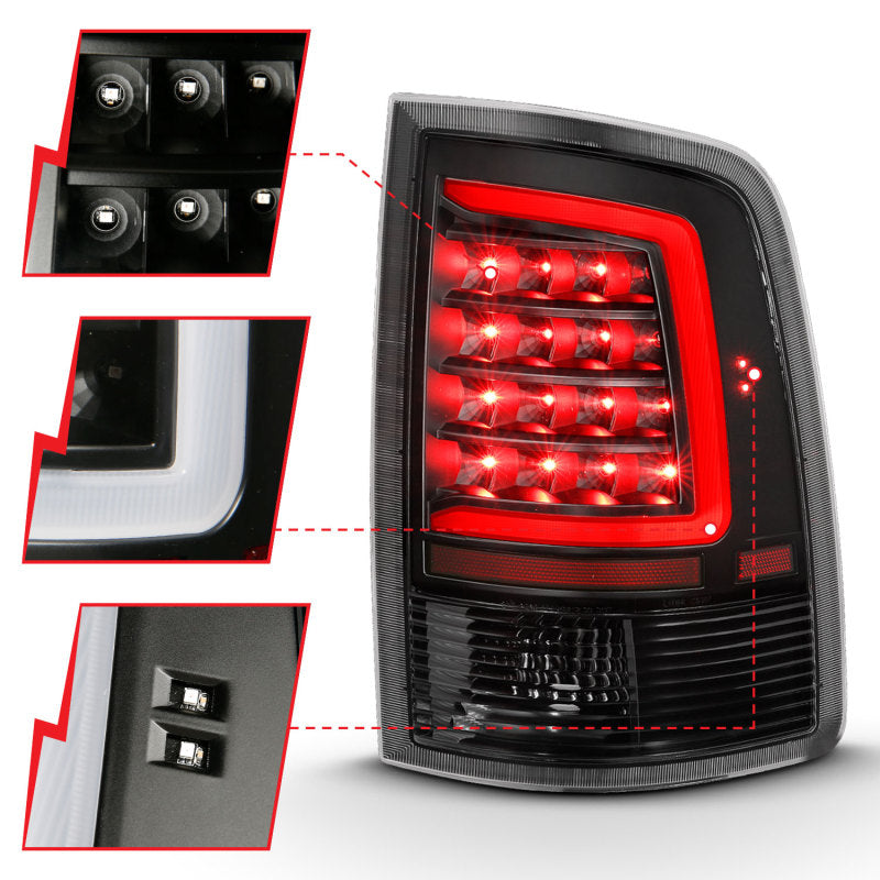 ANZO 311318 2018 fits Dodge 09-20 Ram 1500 LED Taillight Plank Style Black w/Clear Lens