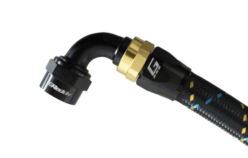 GReddy 12801090 AN10 90 Degree Swivel Hose End - Black/Gold Anodized