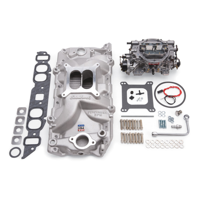 Edelbrock 2062 Manifold And Carb Kit Performer RPM Big Block fits Chevrolet Oval Port Natural Finish