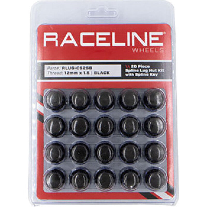 Raceline RLUG-CS25B Spline Lug Nut Kit with Spline Key 12 x 1.5 - 20 Pack - Blac