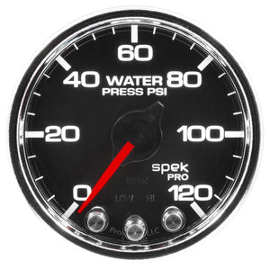 AutoMeter P34531 Autometer Spek-Pro Gauge Water Press 2 1/16in 120psi Stepper Motor W/Peak & Warn Blk/Chrm