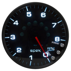 AutoMeter P23852 Autometer Spek-Pro Gauge Tachometer 5in 8K Rpm W/Shift Light & Peak Mem Black/Smoke/Black