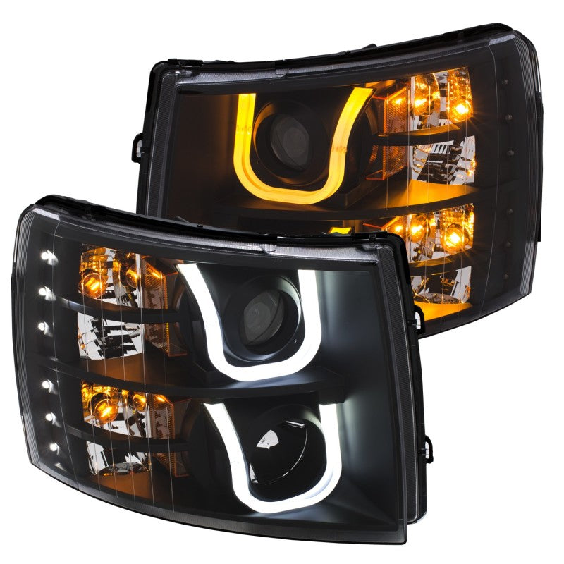 ANZO 111384 2013 fits Chevrolet 07-20 Silverado 1500/2500 Projector Headlights w/ U-Bar Switchback Black w/ Amber