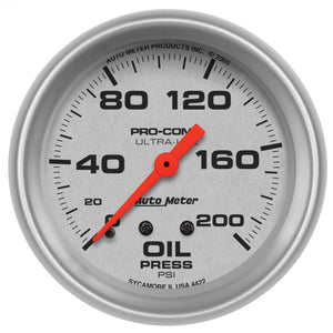 AutoMeter 4422 Autometer Ultra-Lite 2 5/8in Mechanical 200 PSI Oil Pressure Gauge