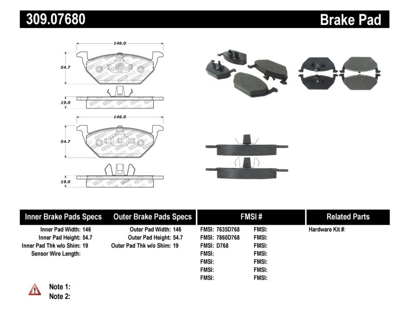 Stoptech 309.0768 Performance Brake Pads