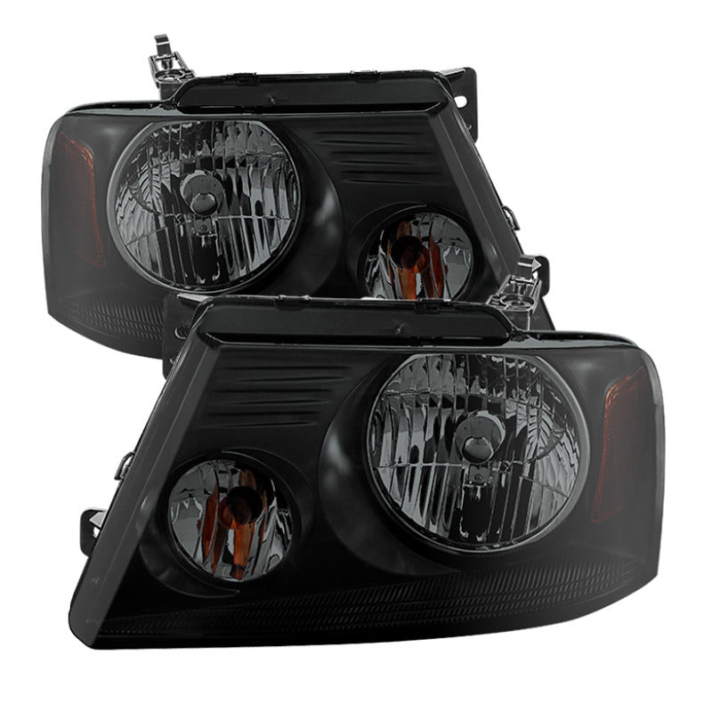 9030338 Xtune fits Ford 04-08 F150 Amber Crystal Headlights Black Smoked HD-JH