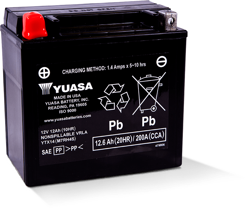 Yuasa YUAM7RH4S YTX14 Maintenance Free AGM 12 Volt Battery