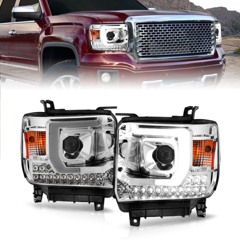 ANZO 111553 fits GMC 14-15 Sierra 1500/2500HD/3500HD Plank Style Projector Headlight - Chrome Housing