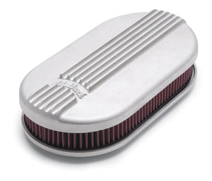 Edelbrock 41159 Air Cleaner Classic Series Oval Aluminum Top Cloth Element 17 5In X 9 35In X 3 9In Satin