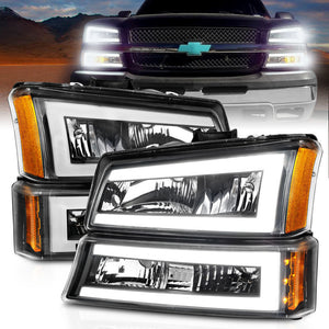 ANZO 111501 2003-2006 fits Chevrolet Silverado 1500 Crystal Headlights w/ Light Bar Black Housing