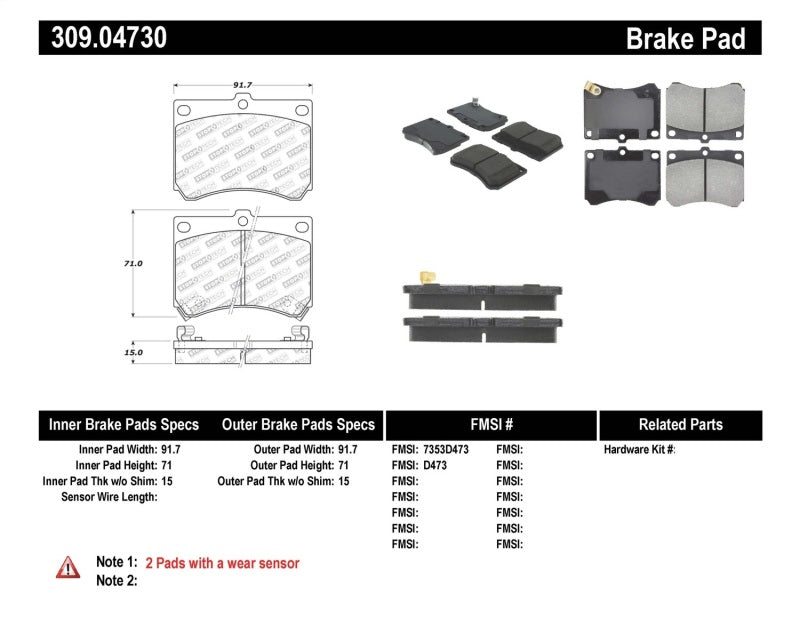 Stoptech 309.0473 Performance 91-03 Ford Escort ZX2 / 92-95 Mazda MX-3 Front Brake Pads