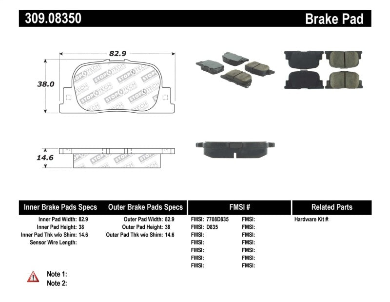 Stoptech 309.0835 Performance 05-08 Scion tC Rear Brake Pads