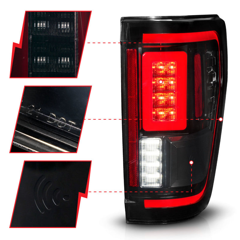 ANZO 311474 fits Ford 21-23 F-150 LED Taillights Seq. Signal w/BLIS Cover - Black Smoke