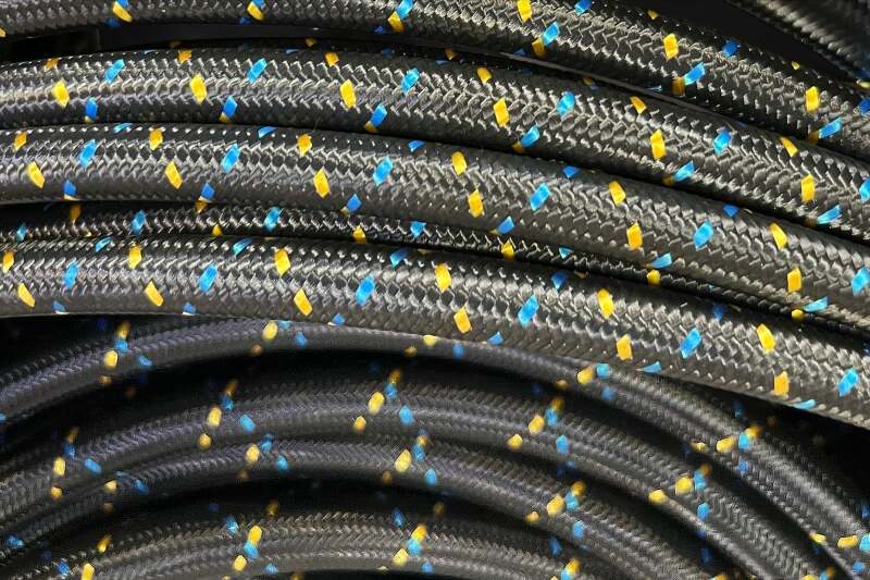 GReddy 12850600 AN06 REUSABLE HOSE NYLON BRAIDED BLACK/GOLD/BLUE (PRICE PER FOOT