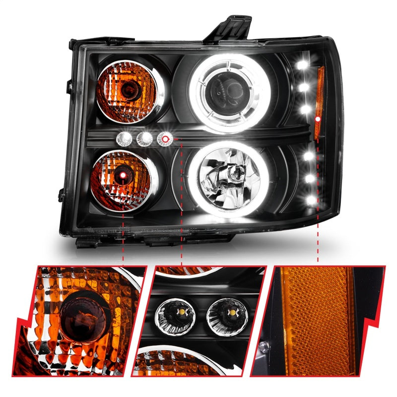 ANZO 111125 2013 Gmc Sierra 1500 Projector Headlights w/ Halo Black