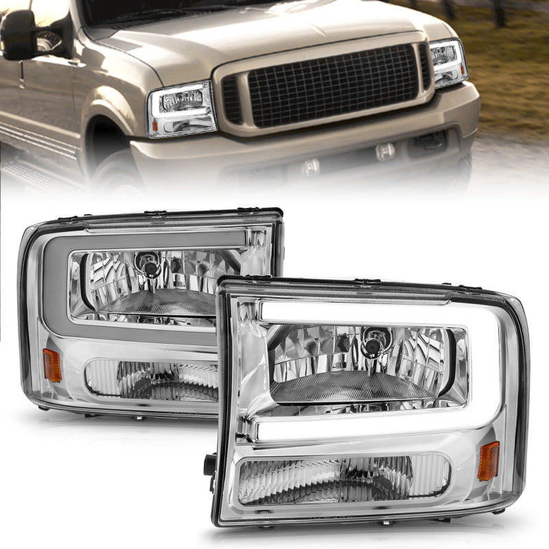 ANZO 111550 fits Ford 99-04 F250/F350/F450/Excursion (excl. 99) Crystal Headlights - w/ Light Bar Chrome Housing