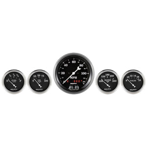 AutoMeter 1750 Auto Meter Gauge Kit 5 pc. 3 3/8in & 2 1/16in GPS Speedometer Old Tyme Black