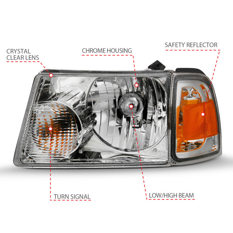 ANZO 111484 2011 fits Ford 01-20 Ranger Crystal Headlight Chrome w/Corner Lights (OE Replacement)