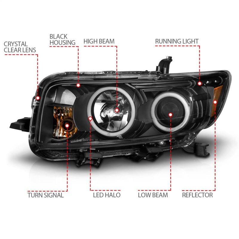 ANZO 121280 2010 fits Scion 08-20 Xb Projector Headlights w/ Halo Black