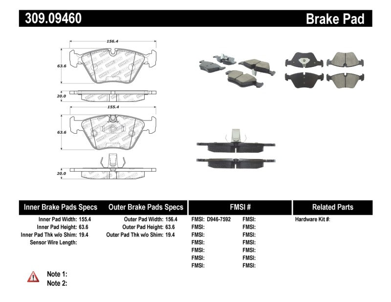 Stoptech 309.0946 Performance 04-09 fits BMW X3 (E38) / 06-09 Z4 3.0Si (E86) / 00-07 330 Series Front Brake Pads