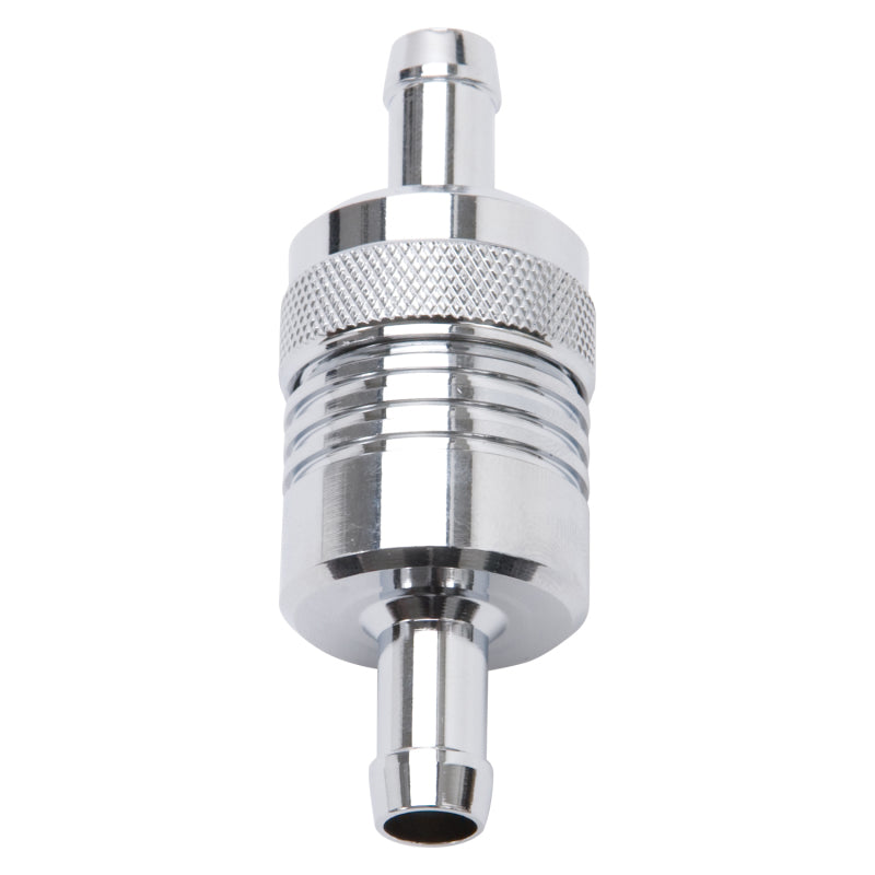 Edelbrock 8136 Fuel Filter Aluminum 3In X 01/ 1/8In 3/8In Inlet/Outlet Chrome