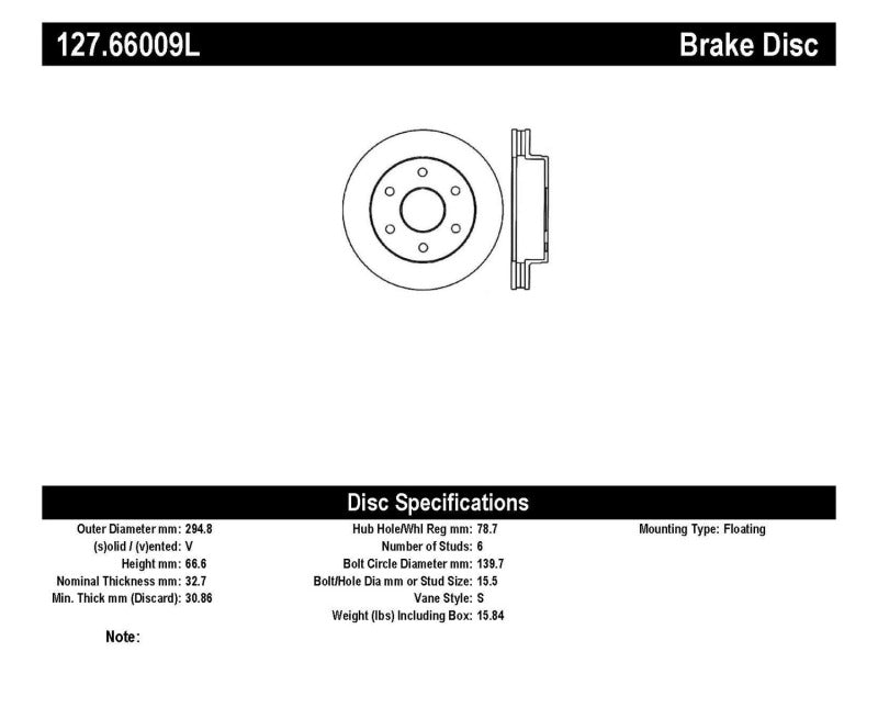 Stoptech 127.66009L 92-00 GMC Suburban 1500 4WD (6 lug) Front Left Slotted & Drilled Rotor