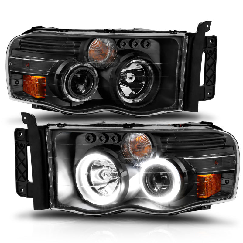 ANZO 111490 2005 fits Dodge 02-20 Ram 1500 Projector Headlights w/ Halo Black Clear Amber