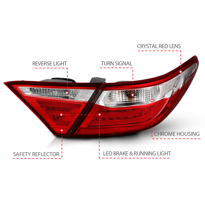 ANZO 321335 2016 fits Toyota 15-20 Camry LED Taillights Red/Clear