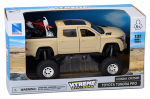 New Ray Toys SS-54456 fits Toyota Tundra Pro Lifted Truck Mud Bath with Honda Dirt Bike 1:32 Scale