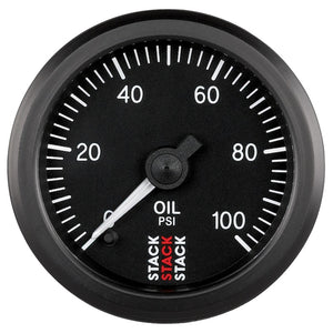 AutoMeter ST3302 Autometer Stack 52mm 0-100 PSI 1/8in NPTF Male Pro Stepper Motor Oil Pressure Gauge - Black