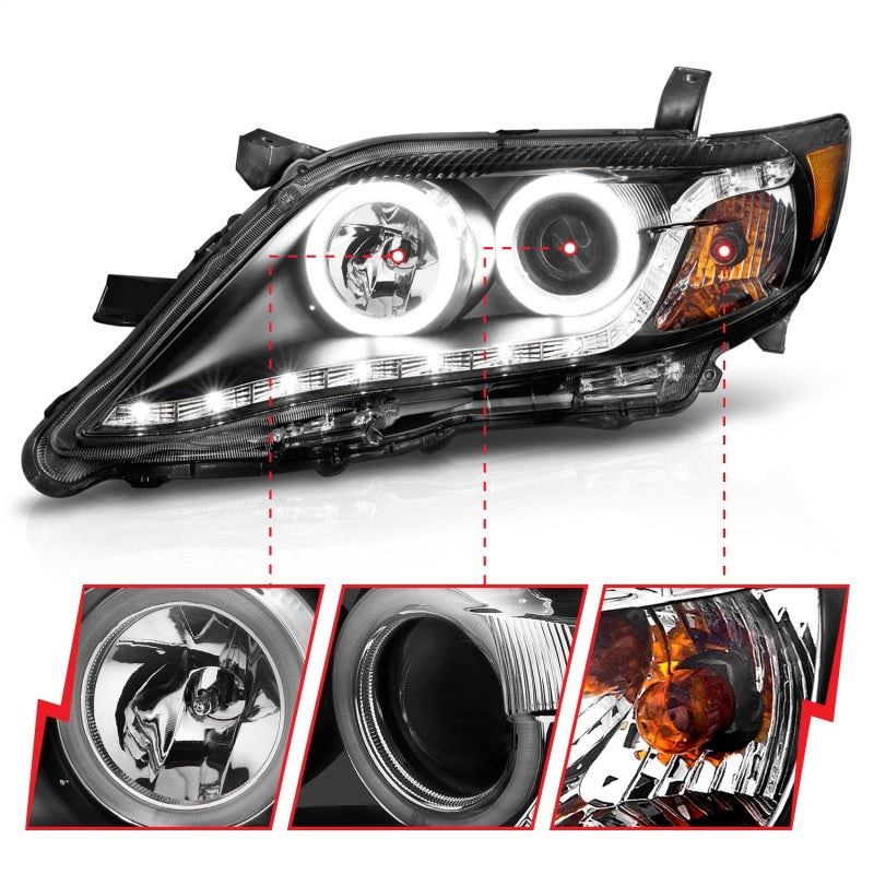 ANZO 121442 2011 fits Toyota 10-20 Camry Projector Headlights w/ Halo Black (CCFL)