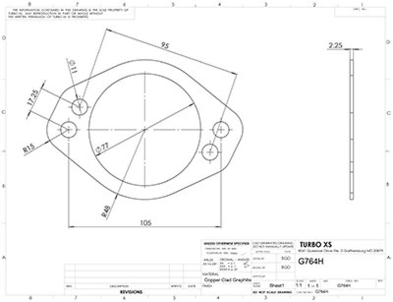 Turbo XS G764H 4 Hole 3in Gasket 105mm Center-to-Center (Fits WS-MP-V2 / WS02-RMA / WS02-RMA-TI)