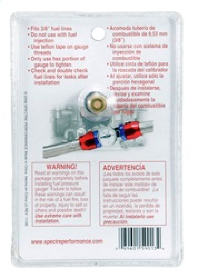 Spectre 59013 Fuel Pressure Gauge 0-15psi