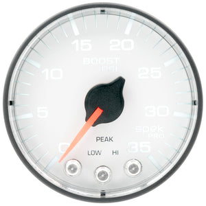 AutoMeter P303128 Autometer Spek-Pro 2 1/16in 35PSI Stepper Motor W/Peak & Warn White/Black Boost Gauge
